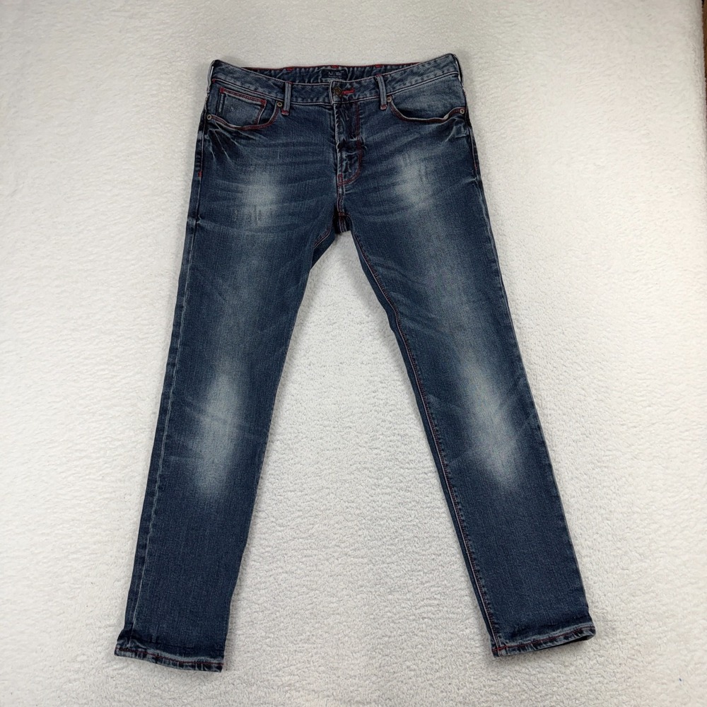 Armani Mens Jeans 32x30 (32x28) Blue J06 Slim Fit Indigo Denim Red Stitch